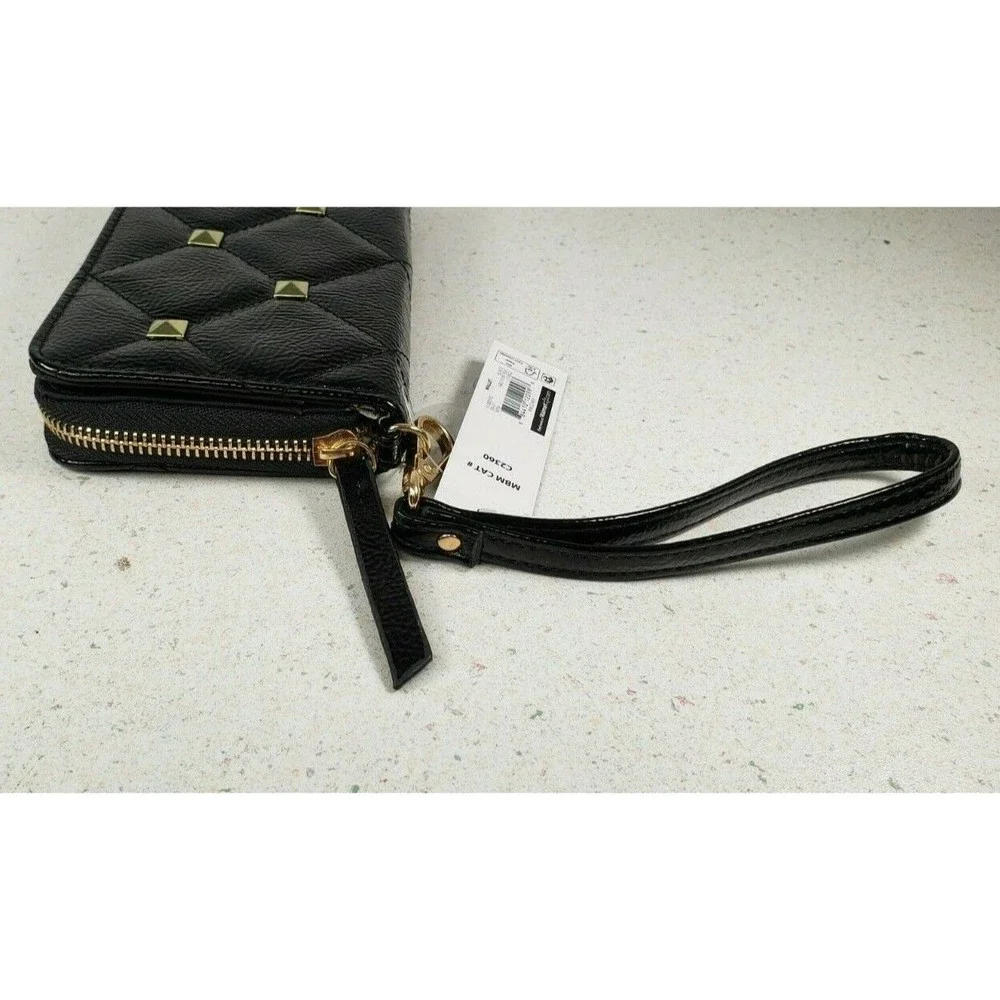 No Boundaries Kendra Black Studded Wallet Wristlet Clutch Purse Patent Leather